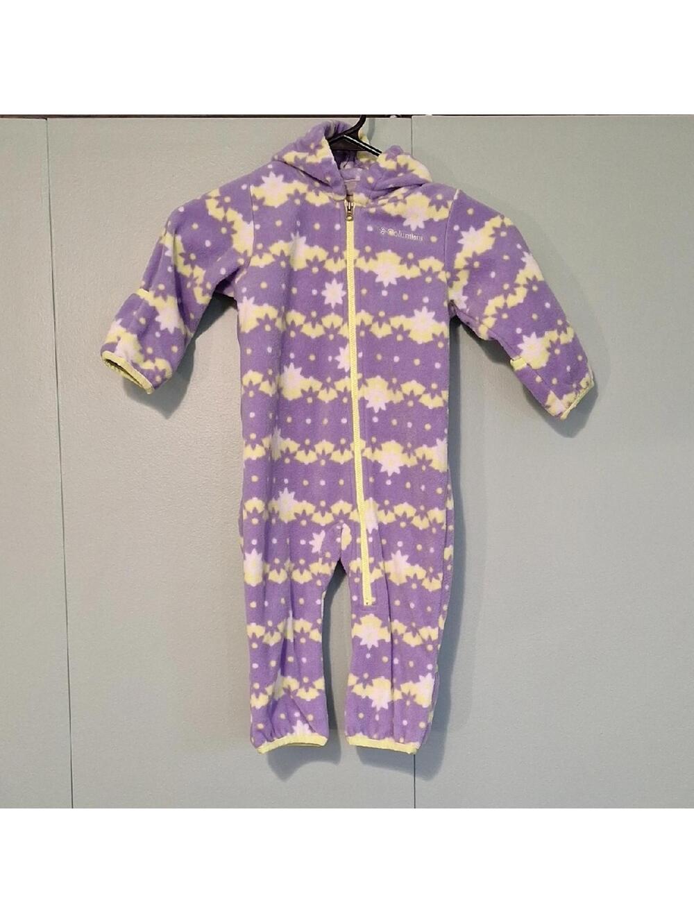 Columbia Fleece Purple And Green Zip Up Footie Onsie 12 To 18 Months